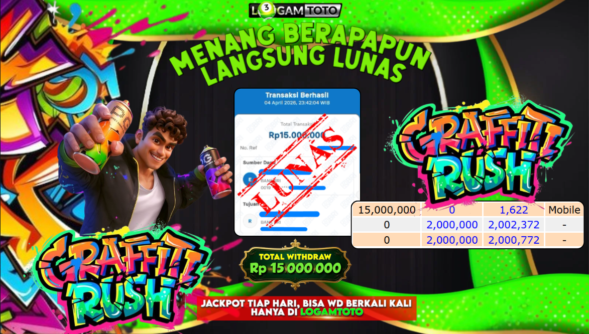 SELAMAT KEPADA MEMBER SETIA LOGAMTOTO BERHASIL JACKPOT 15.000.000 di PERMAINAN GRAFITTI RUSH