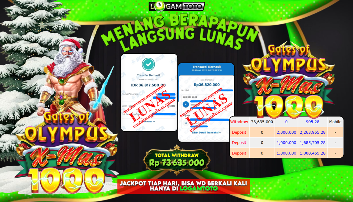SELAMAT KEPADA MEMBER SETIA LOGAMTOTO BERHASIL JACKPOT DI PERMAINAN SLOT WISDOM OF ATHENA 1000