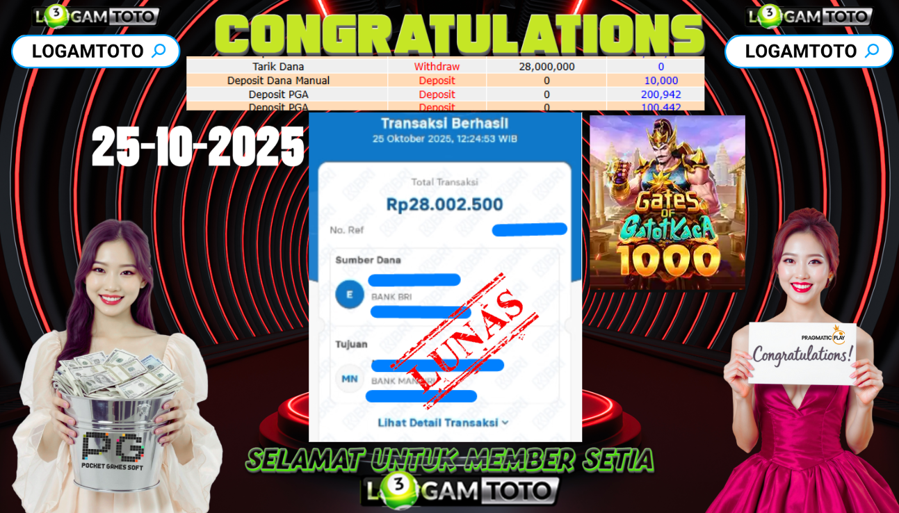 SELAMAT KEPADA MEMBER SETIA LOGAMTOTO BERHASIL JACKPOT DI PERMAINAN SLOT MAHJONG WAYS